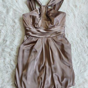 Check out this David's Bridal Women's Grey Satin Sleeveless Bubble Pleated Dress